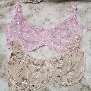 Soma Lace Floral Bra Set - Pink and Beige